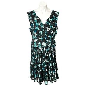 DKNY Floral Dress Size 14 Black/Teal New With Tags